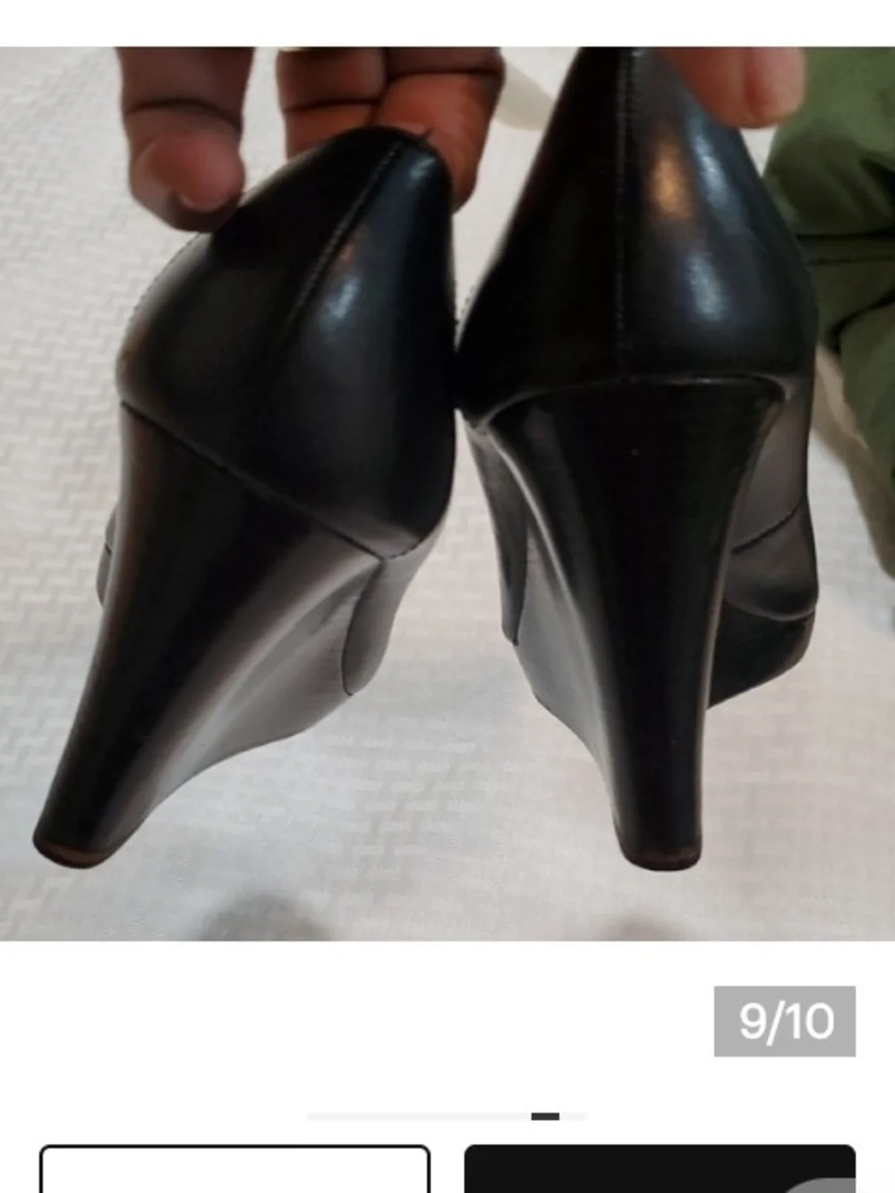 Michael Kors Black Leather Peep-Toe Wedge Pumps with Gold Logo